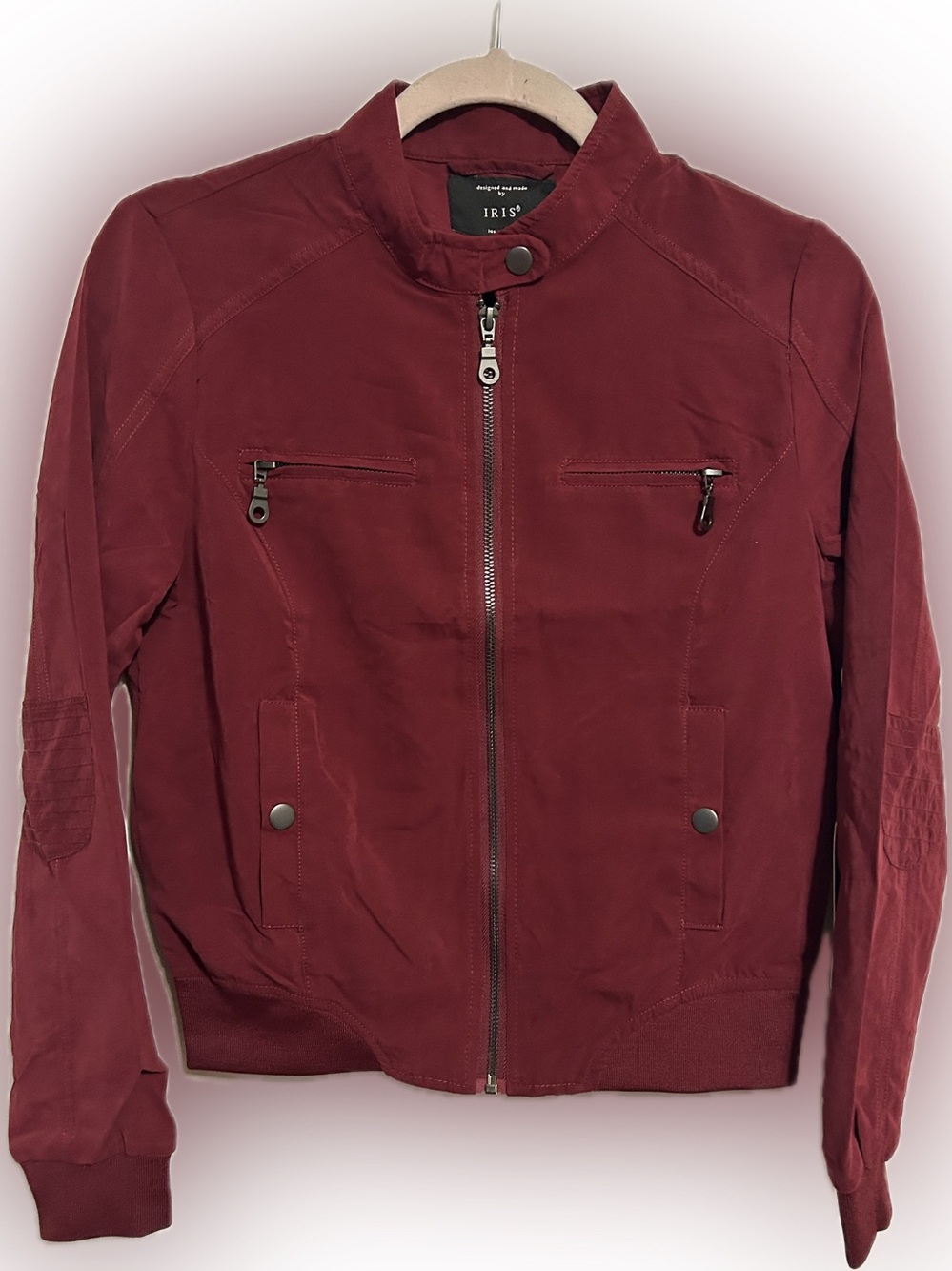 iris Women’s Maroon Zip Front Bomber Jacket